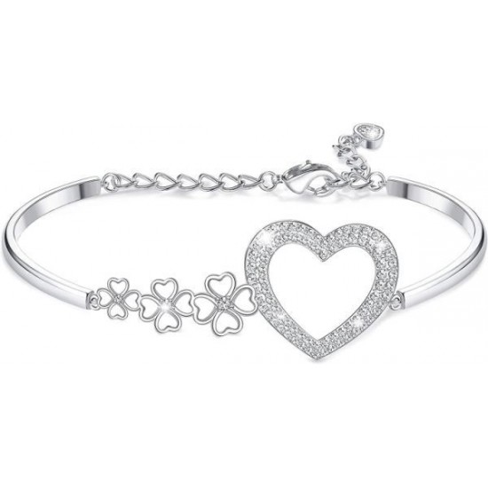 Austria Crystal Heart Bracelet For Women Four Leaf Clover Bangle Bracelet